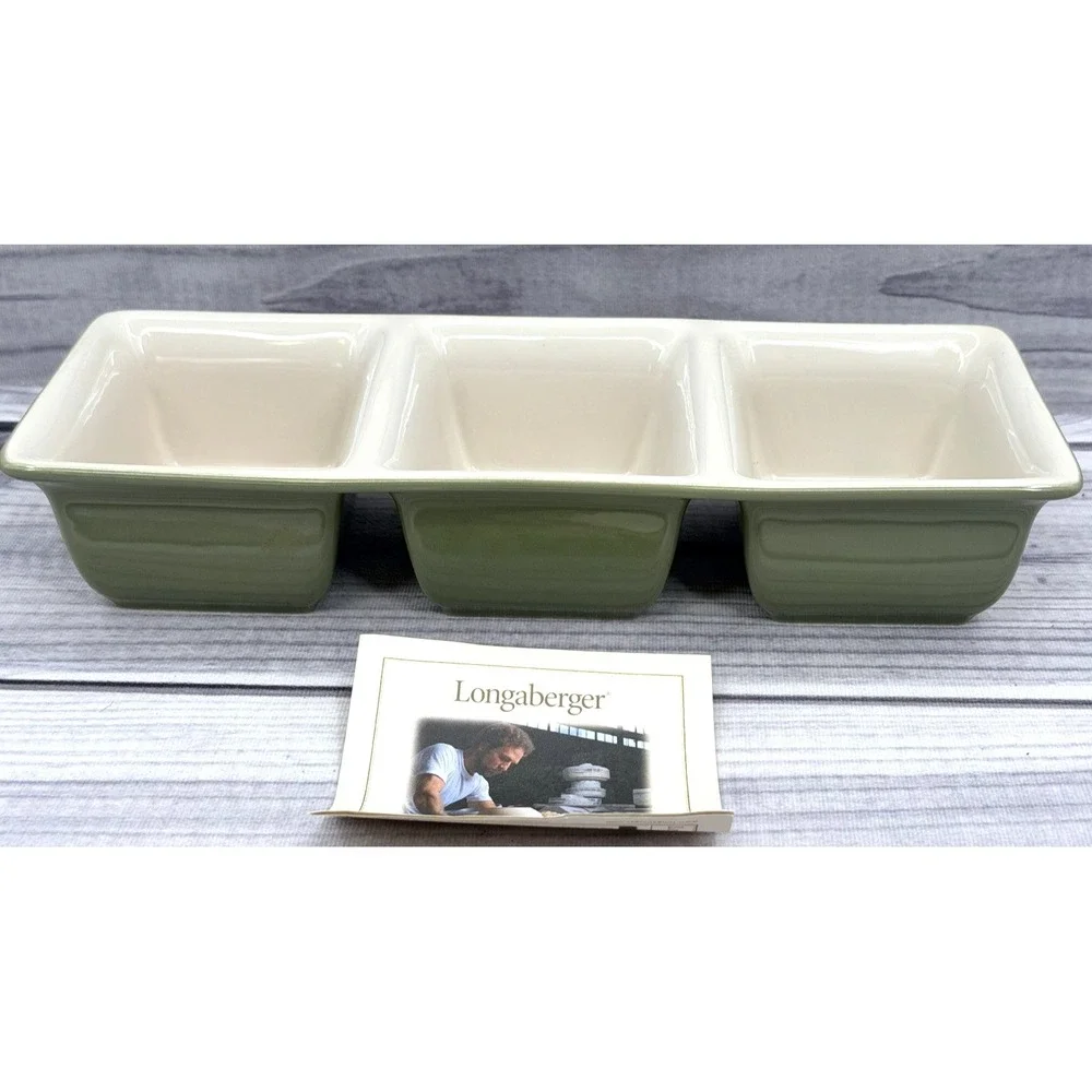 LONGABERGER POTTERY BOTANICAL FIELDS 3 COMPARTMENT‎ DIVIDED DISH - RELISH DISH